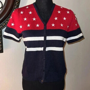 Vintage Norton Studio American Flag Knit Sweater Cardigan Short Sleeves …